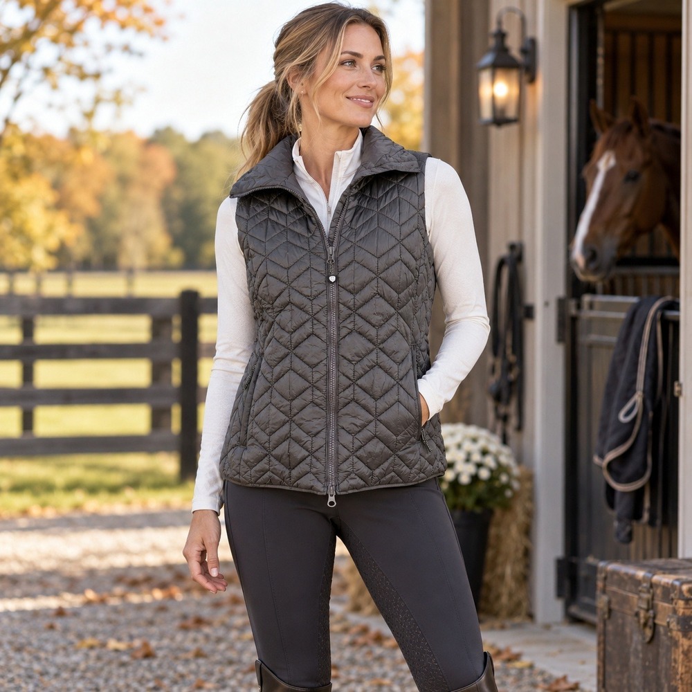 Noble Equestrian Vest Quilted Puffer Full Zip Riding Barn Gray Women's Large